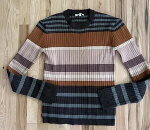 Mystree Anthropologie Sz L Striped Ribbed Sweater 70s Boho Retro Colorblock